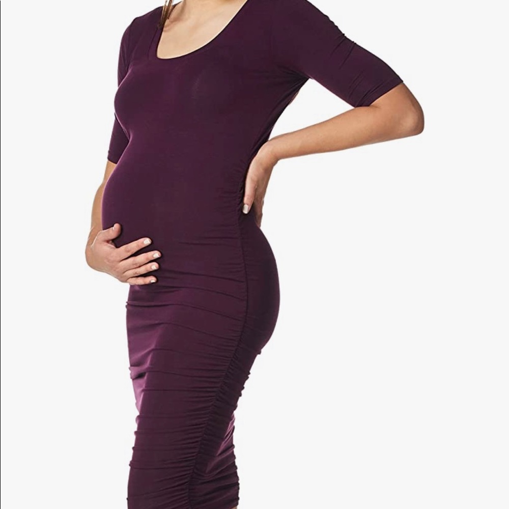 Motherhood Maternity Women's Maternity Elbow Sleeve Side Ruched Tee Shirt Dress